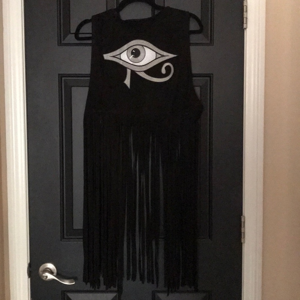 Killstar Cropped Fringe Eye of Ra Vest 100% Suede - Picture 1 of 3